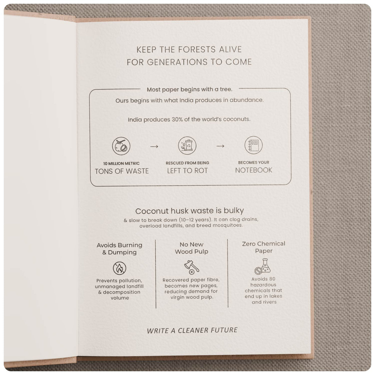 Coconut Waste Diary — A5 Office Notebook, Ruled Pages for Daily Writing
