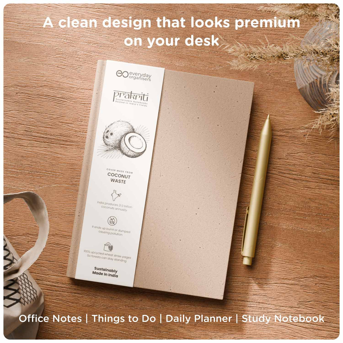Coconut Waste Diary — A5 Office Notebook, Ruled Pages for Daily Writing
