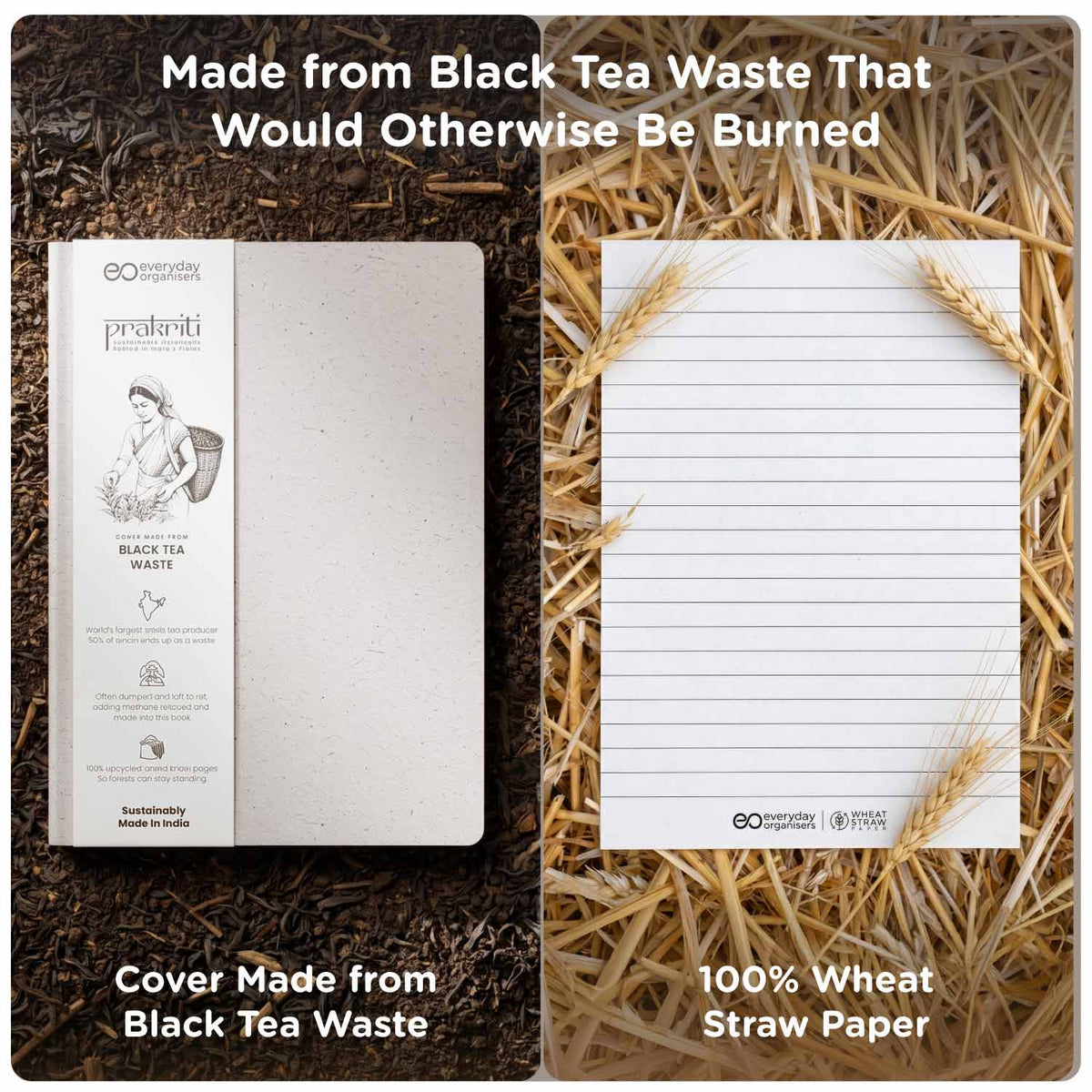 Black Tea Waste Diary — Wheat Straw Pages, A5 Ruled Journal Notebook