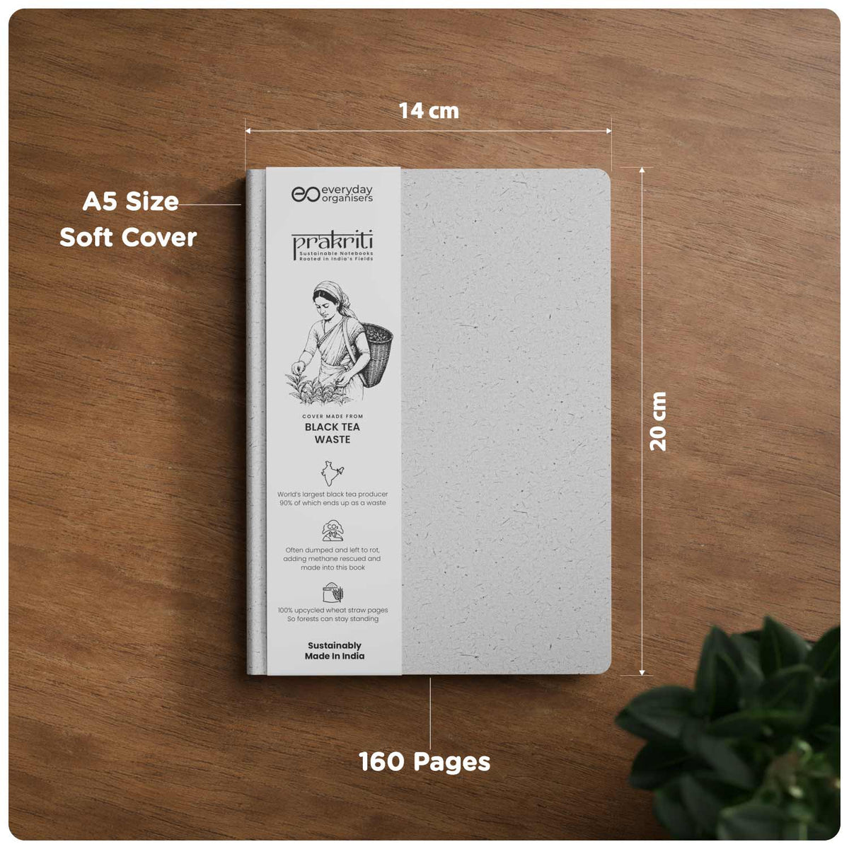 Black Tea Waste Diary — Wheat Straw Pages, A5 Ruled Journal Notebook