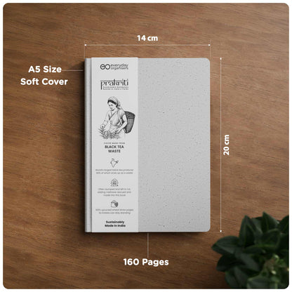 Black Tea Waste Diary — Wheat Straw Pages, A5 Ruled Journal Notebook