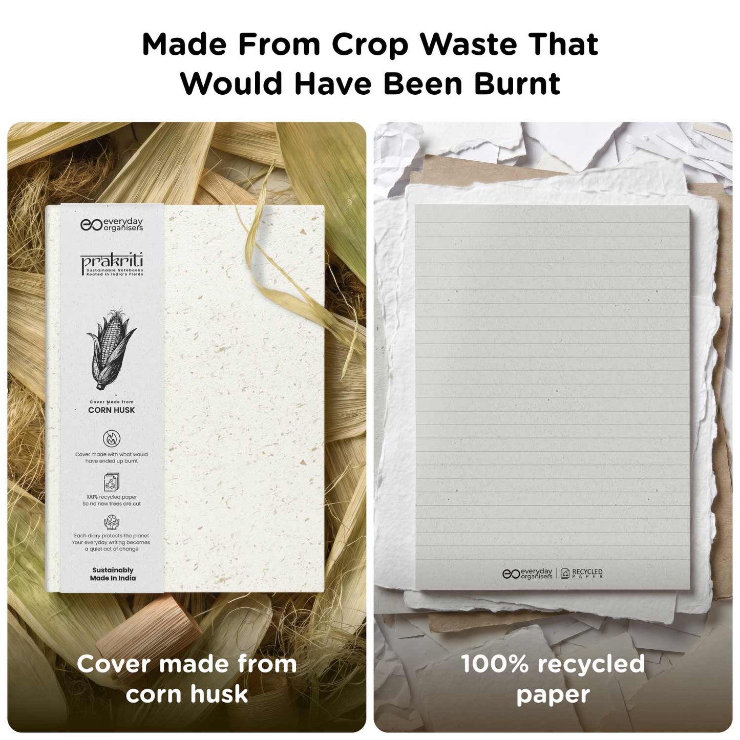 Corn Husk Diary — 100% Recycled Pages, Undated A5 Journal
