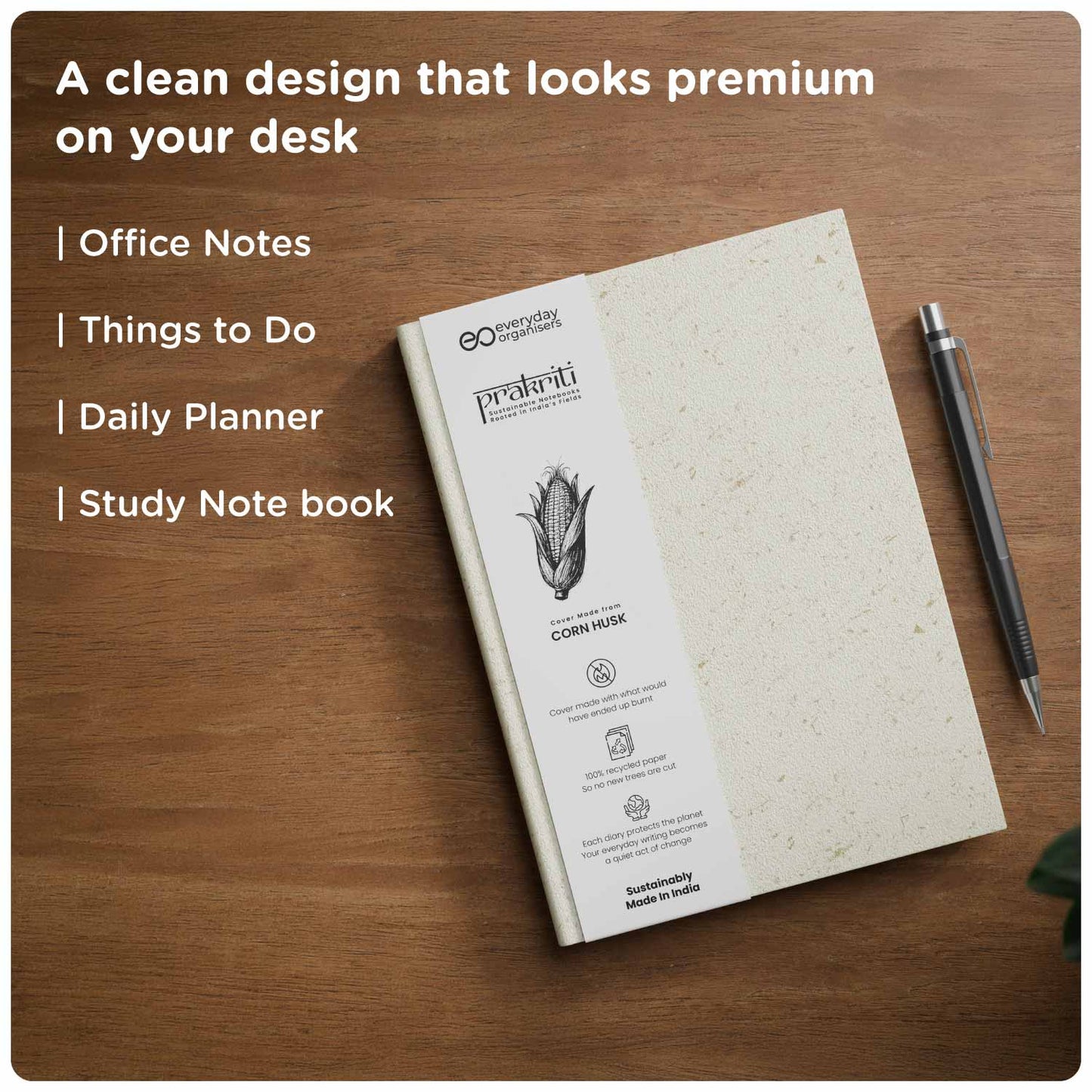 Corn Husk Diary — 100% Recycled Pages, Undated A5 Journal