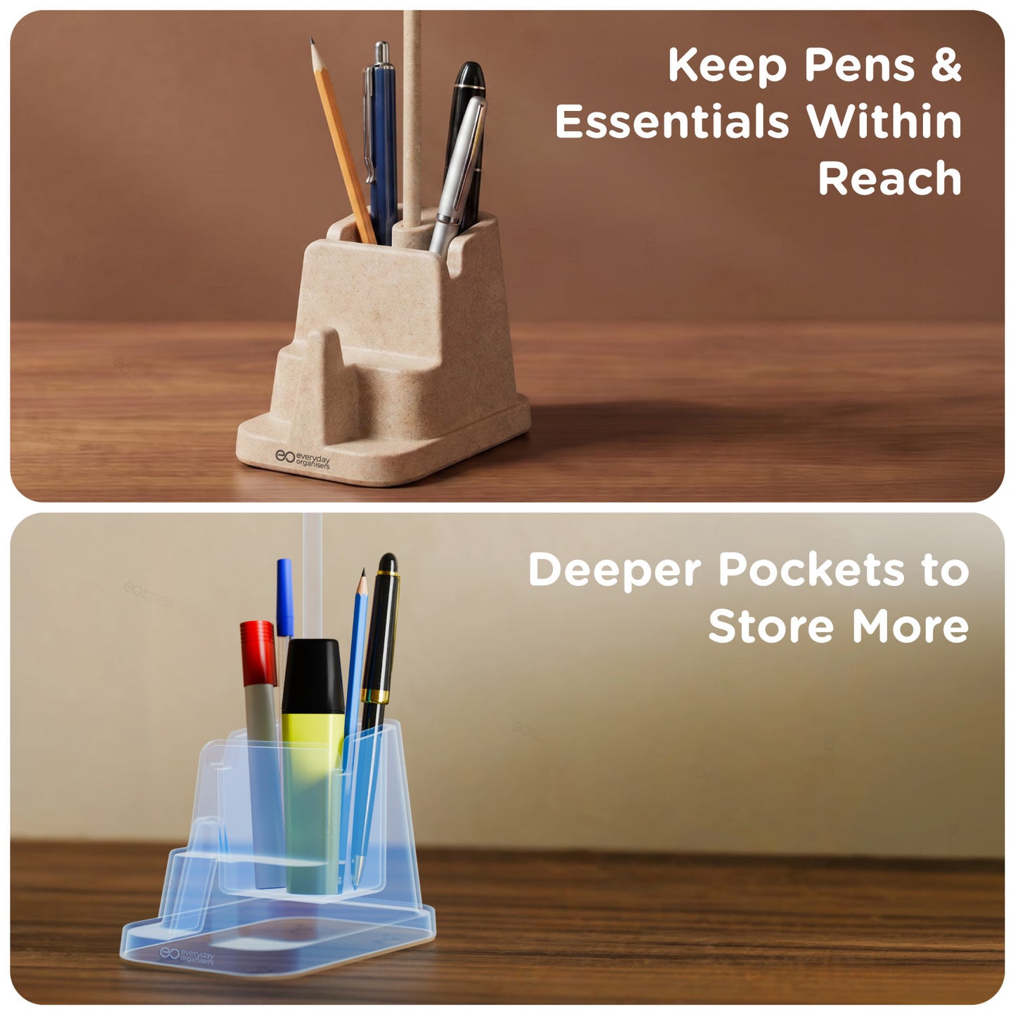 eo Desk Station Lite deep pen and stationery storage compartments