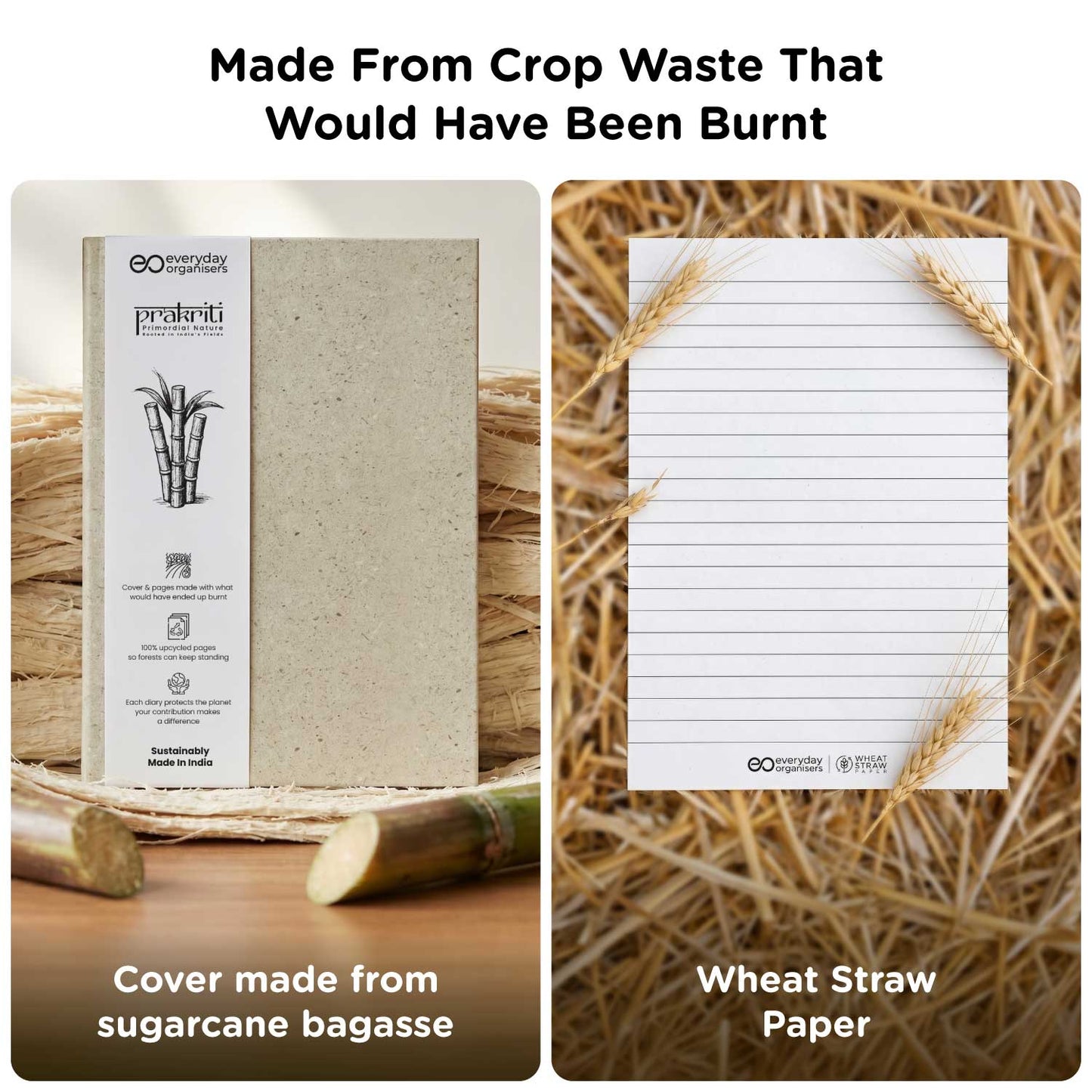 Sugarcane Bagasse Diary — Wheat Straw Pages, Undated A5 Journal